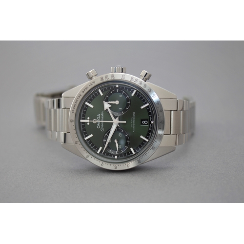 36 - OMEGA SPEEDMASTER '57 GREEN WITH BOX AND PAPERS 2022, circular sunburst green dial with applied hour... 