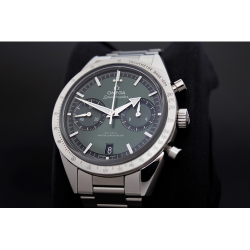 36 - OMEGA SPEEDMASTER '57 GREEN WITH BOX AND PAPERS 2022, circular sunburst green dial with applied hour... 