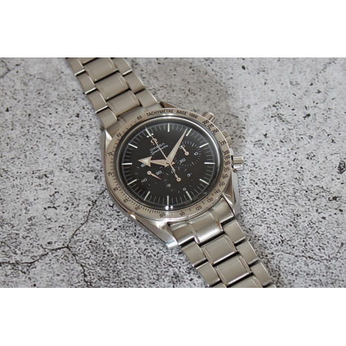 37 - OMEGA SPEEDMASTER '57 REFERENCE 3594.50.00 WITH BOX CIRCA 1998, circular black dial with baton hour ... 