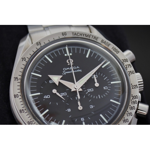 37 - OMEGA SPEEDMASTER '57 REFERENCE 3594.50.00 WITH BOX CIRCA 1998, circular black dial with baton hour ... 