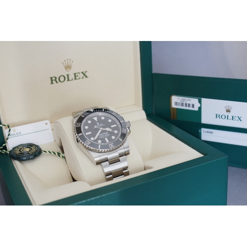 46 - ROLEX SUBMARINER REFERENCE 114060 BOX AND PAPERS 2018, circular gloss black dial with gold applied h... 