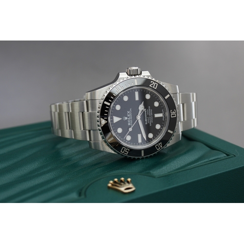 46 - ROLEX SUBMARINER REFERENCE 114060 BOX AND PAPERS 2018, circular gloss black dial with gold applied h... 