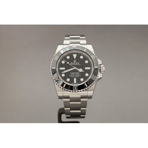 46 - ROLEX SUBMARINER REFERENCE 114060 BOX AND PAPERS 2018, circular gloss black dial with gold applied h... 