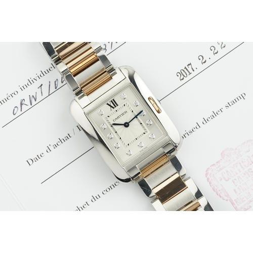 150 - CARTIER TANK ANGLAISE ROSE GOLD & STEEL DIAMOND DIAL W/ GUARANTEE PAPERS REF. WT100032 CIRCA 2017, r... 