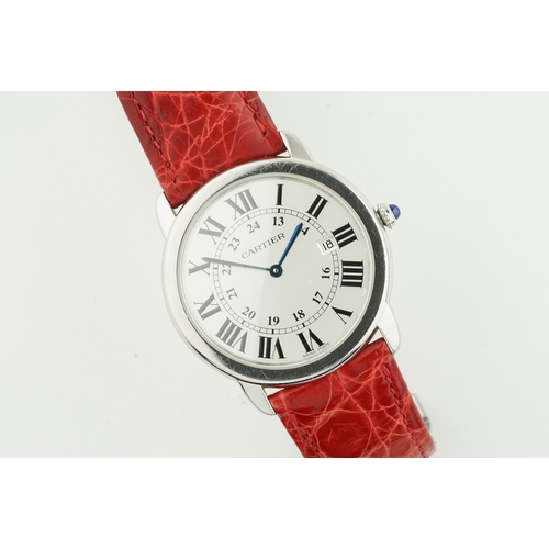 152 - CARTIER RHONDE DATE W/ BOX & PAPERS REF. 2934 CIRCA 2012, circular silver dial with roman numeral ho... 