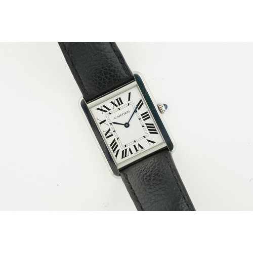 153 - CARTIER TANK SOLO REF. 3169, rectangular silver dial with roman numeral hour markers and hands, 28x3... 