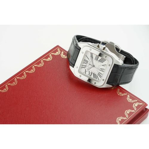 158 - CARTIER SANTOS 100 XL W/ GUARANTEE PAPERS REF. 2656, square dial with roman numeral hour markers and... 