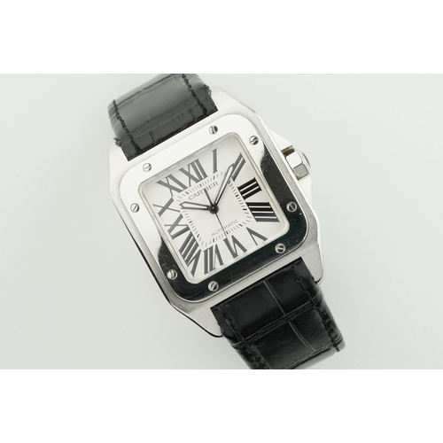 158 - CARTIER SANTOS 100 XL W/ GUARANTEE PAPERS REF. 2656, square dial with roman numeral hour markers and... 