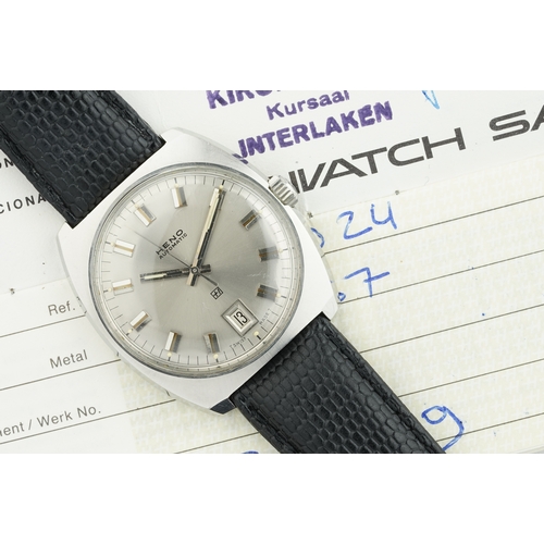 172 - HENO DIVERS DATE WATCH W/ GUARANTEE PAPERS ref. 003-NO24 CIRCA 1969, circular grey dial with hour ma... 