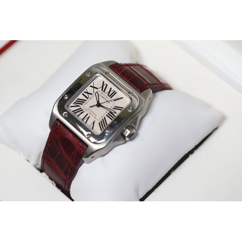 149 - CARTIER SANTOS 100 AUTOMATIC REFERENCE 2878 WITH BOX AND PAPERS 2005, square white dial with roman n... 