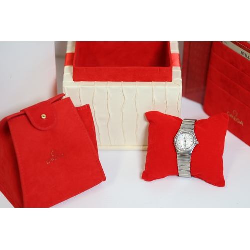 17 - LADIES OMEGA CONSTELLATION DIAMOND SET REFERENCE 1466.71.00 WITH BOX AND PAPERS 2002, mother of pear... 