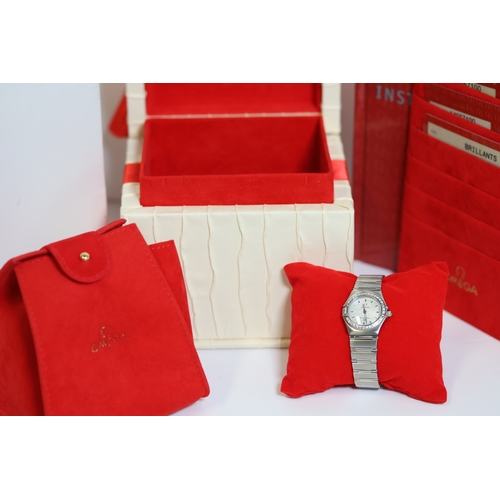 17 - LADIES OMEGA CONSTELLATION DIAMOND SET REFERENCE 1466.71.00 WITH BOX AND PAPERS 2002, mother of pear... 