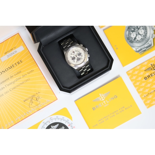 19 - BREITLING B-2 AUTOMATIC CHRONOGRAPH REFERENCE A42362 WITH BOX AND PAPERS 2006, circular silver dial ... 