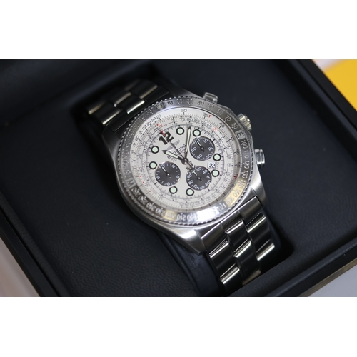 19 - BREITLING B-2 AUTOMATIC CHRONOGRAPH REFERENCE A42362 WITH BOX AND PAPERS 2006, circular silver dial ... 