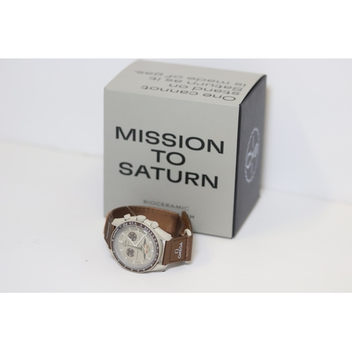 22 - OMEGA X SWATCH MOONSWATCH SPEEDMASTER MISSION TO SATURN WITH BOX AND PAPERS, toupe bioceramic case, ... 