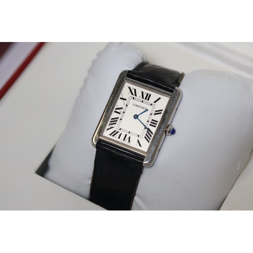 3 - CARTIER TANK SOLO REFERENCE 2715 WITH BOX AND PAPERS 2007, rectangular silver dial with roman numera... 