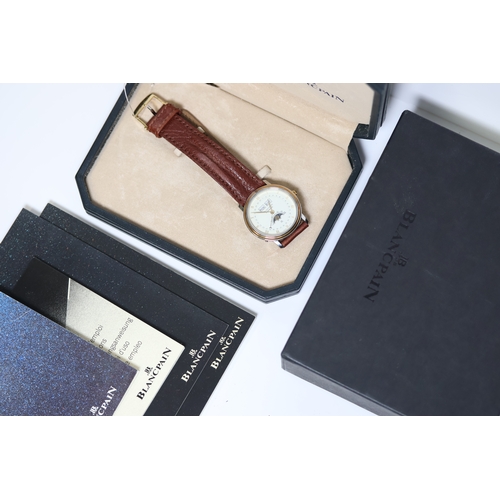 33 - BLANCPAIN VILLERET MOONPHASE WITH BOX AND PAPERS 1989, circular cream dial with gold roman numeral h... 