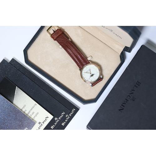 33 - BLANCPAIN VILLERET MOONPHASE WITH BOX AND PAPERS 1989, circular cream dial with gold roman numeral h... 