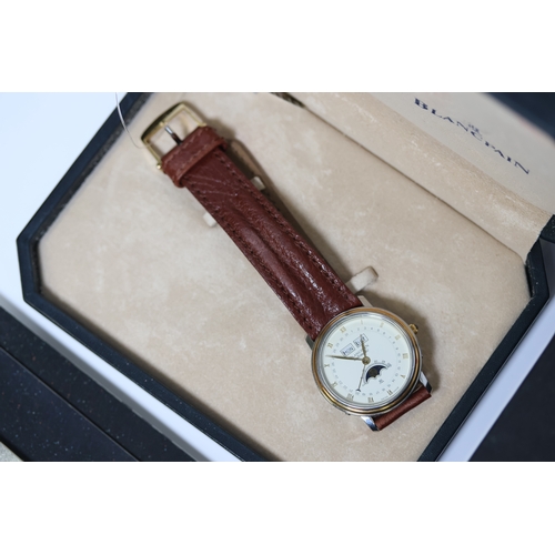 33 - BLANCPAIN VILLERET MOONPHASE WITH BOX AND PAPERS 1989, circular cream dial with gold roman numeral h... 