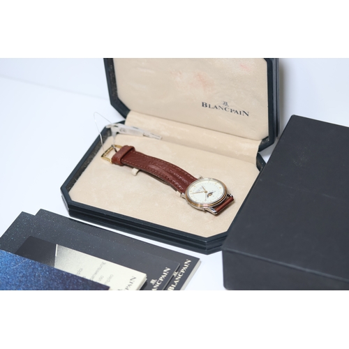 33 - BLANCPAIN VILLERET MOONPHASE WITH BOX AND PAPERS 1989, circular cream dial with gold roman numeral h... 