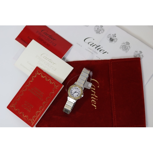 51 - CARTIER SANTOS RONDE OCTOGON AUTOMATIC WITH PAPERS, white circular dial, gold octagonal bezel, stain... 