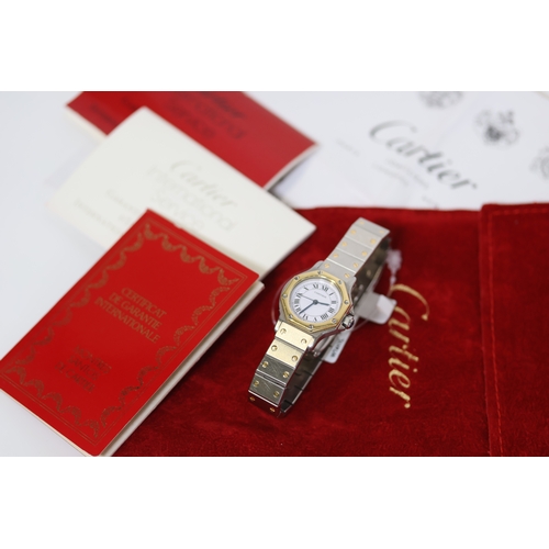 51 - CARTIER SANTOS RONDE OCTOGON AUTOMATIC WITH PAPERS, white circular dial, gold octagonal bezel, stain... 