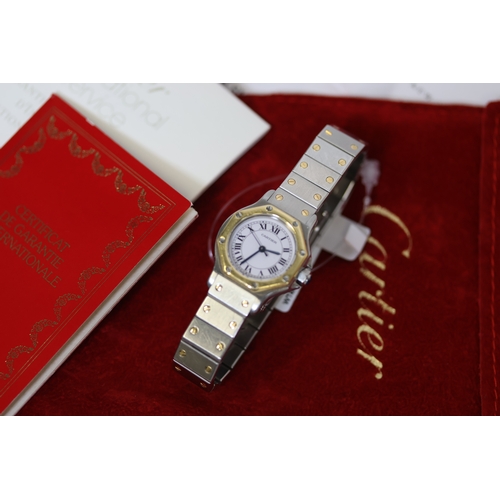 51 - CARTIER SANTOS RONDE OCTOGON AUTOMATIC WITH PAPERS, white circular dial, gold octagonal bezel, stain... 