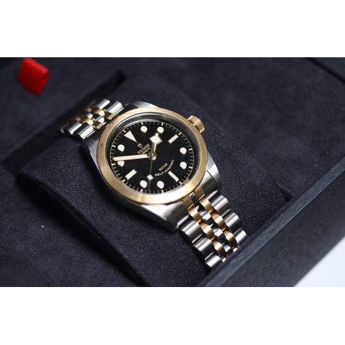 6 - TUDOR BLACK BAY 36 STEEL AND GOLD REFERENCE 79503 BOX AND PAPERS 2022, circular gloss black dial wit... 