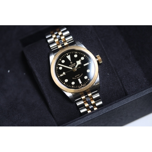 6 - TUDOR BLACK BAY 36 STEEL AND GOLD REFERENCE 79503 BOX AND PAPERS 2022, circular gloss black dial wit... 