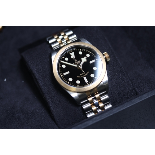 6 - TUDOR BLACK BAY 36 STEEL AND GOLD REFERENCE 79503 BOX AND PAPERS 2022, circular gloss black dial wit... 