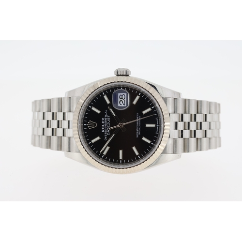 211 - ROLEX DATEJUST 36 BLACK REFERENCE 12634 BOX AND PAPERS 2019, circular sunburst black dial with gold ... 