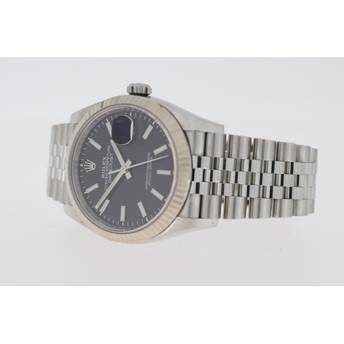 211 - ROLEX DATEJUST 36 BLACK REFERENCE 12634 BOX AND PAPERS 2019, circular sunburst black dial with gold ... 