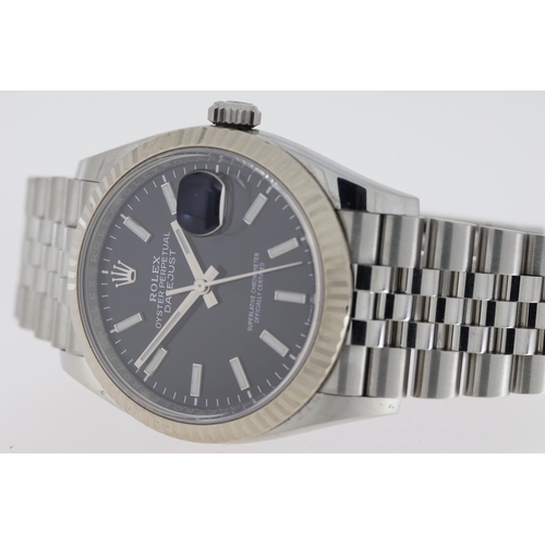 211 - ROLEX DATEJUST 36 BLACK REFERENCE 12634 BOX AND PAPERS 2019, circular sunburst black dial with gold ... 