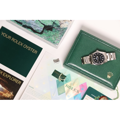 157 - ROLEX EXPLORER REFERENCE 114270 BOX AND PAPERS 2004, circular gloss black dial with applied hour mar... 