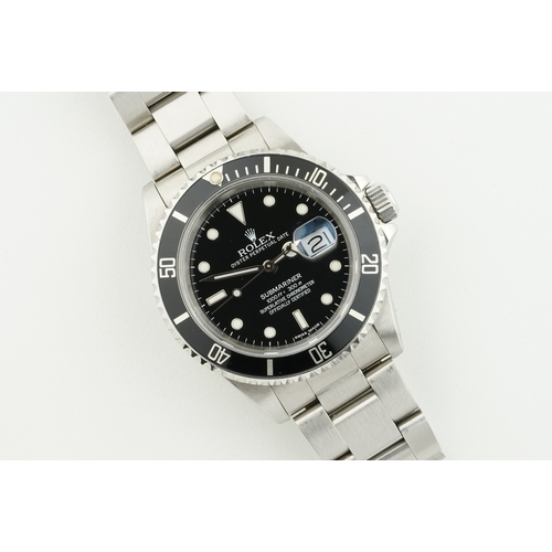 28 - ROLEX OYSTER PERPETUAL DATE SUBMARINER W/ GUARANTEE PAPERS REF. 16610 CIRCA 1989, circular black dia... 