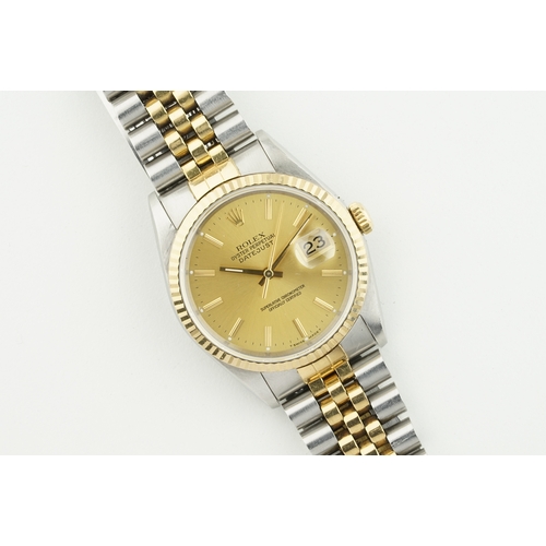 47 - ROLEX OYSTER PERPETUAL DATEJUST W/ BOX & GUARANTEE PAPERS REF. 16233 CIRCA 1991, cirular champagne d... 