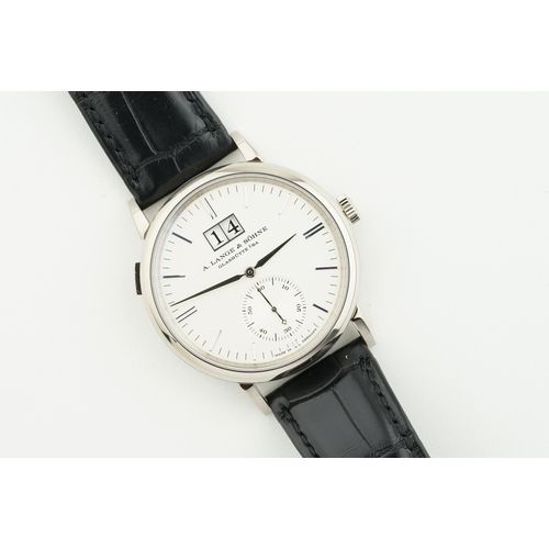 54 - A. LANGE & SOHNE SAXONIA OUTSIZE DATE 18CT WHITE GOLD FULL SET W/ BOX & PAPERS REF. 381.026 CIRCA 20... 