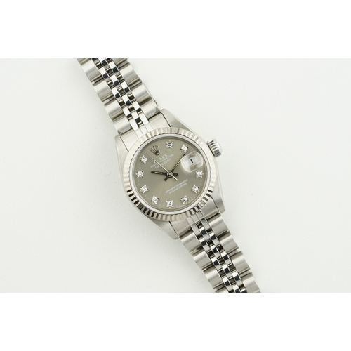 64 - ROLEX OYSTER PERPETUAL DATEJUST DIAMOND DIAL W/ GUARANTEE PAPERS REF. 69174 CIRCA 1989, cirular grey... 