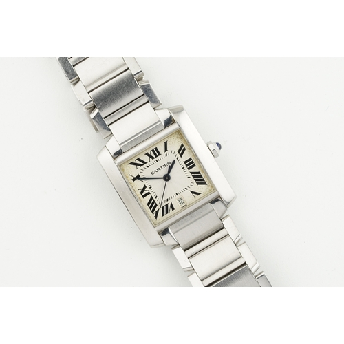 77 - CARTIER TANK FRANCAISE REF. 2302, square off white dial with roman numeral hour markers and hands, 2... 