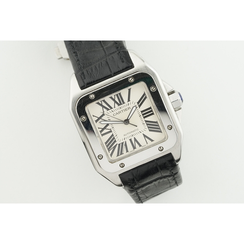 96 - CARTIER SANTOS 100 W/ BOX & GUARANTEE PAPERS, square dial with roman numeral hour markers and hands,... 