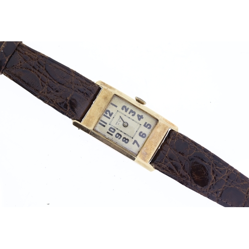 108 - 9CT VINTAGE WALTHAM MECHANICAL WRISTWATCH, rectangular dial with arabic numeral hour markers, 22mm 9... 