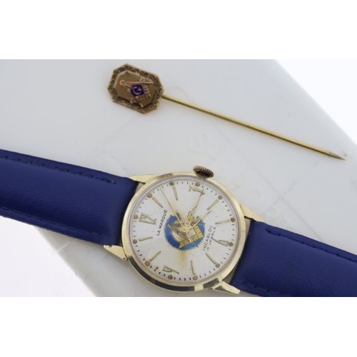 113 - 14CT LA MARQUE INCABLOC AUTOMATIC WATCH W/PIN Approx 29mm 14ct gold case. Circular cream dial with g... 