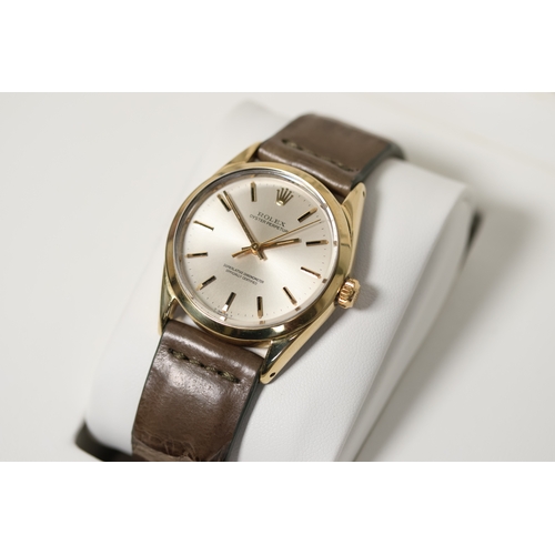 59 - Rolex Oyster Perpetual Reference 1024 Circa 1973, silver dial with baton hour markers, gold plated c... 