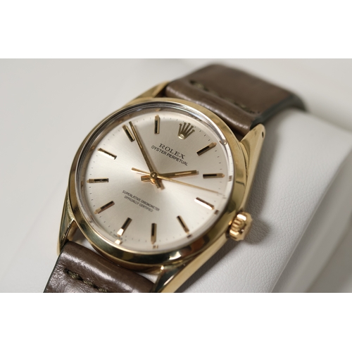 59 - Rolex Oyster Perpetual Reference 1024 Circa 1973, silver dial with baton hour markers, gold plated c... 