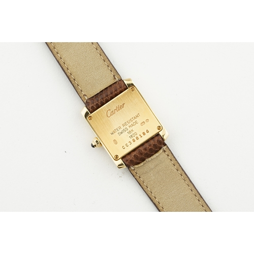 65 - CARTIER TANK FRANCAISE 18CT GOLD W/ CARTIER TRAVEL POUCH REF. 1820, square off white dial with roman... 