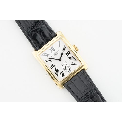 69 - PATEK PHILIPPE GONDOLO 18CT GOLD W/ BOX REF. 5010 CIRCA 2000, rectangular white dial with roman nume... 