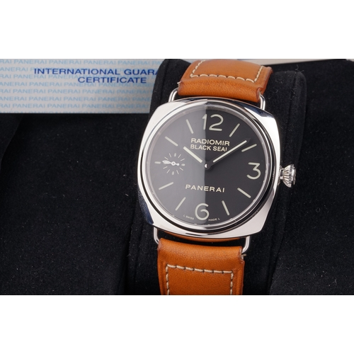 49 - PANERAI RADIOMIR BLACK SEAL W/ BOX & GUARANTEE PAPERS REF. PAM00183, circular black dial with hour m... 