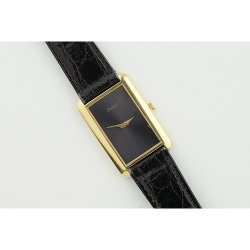 80 - PIAGET 18CT GOLD 'TANK' MANUALLY WOUND PURPLE DIAL W/ GUARANTEE PAPERS REF. 9228 CIRCA 1977, rectang... 