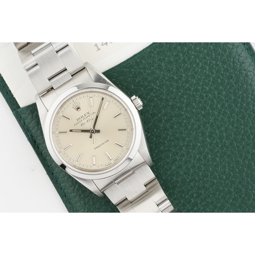 86 - ROLEX OYSTER PERPETUAL AIR-KING PRECISION W/ GUARANTEE REF. 14000, circular cream/silver dial with h... 