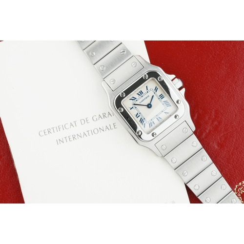 91 - CARTIER SANTOS GALBEE W/ GUARANTEE PAPERS REF. 1565 CIRCA 1999, square off white dial with hour mark... 